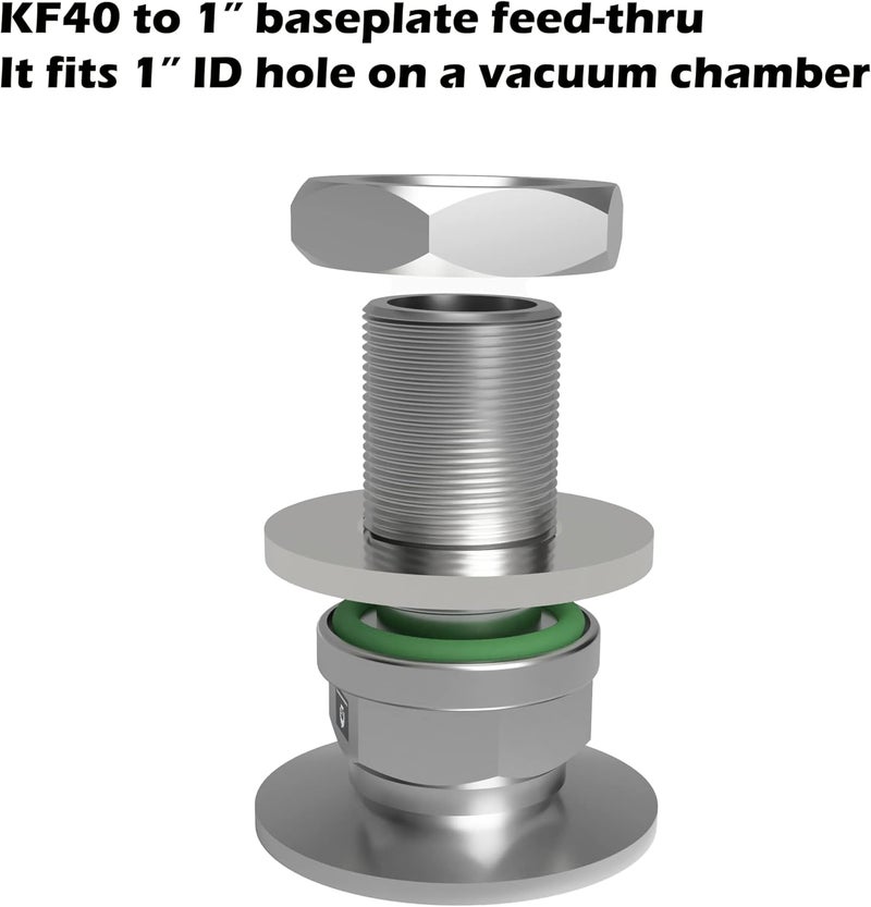 BROWNIAN MOTION TECHNOLOGY KF40 to 1" Baseplate Feedthrough, NW40 bulkhead adapter, fits 1 inch ID Internal diameter opening or hole on vacuum chamber - Image 2